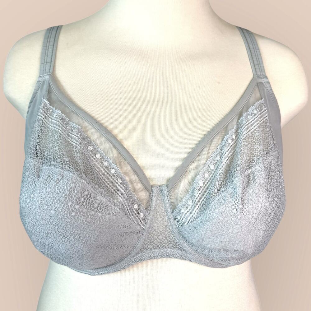 Understance Full Coverage Bra Size 40H Unpadded Flexwire Lined Laced Gray Blue